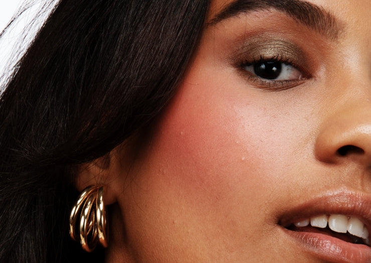 Close-up of model Lexus Perez wearing Milk Makeup Bionic Blush in Fly.